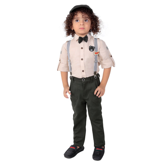 Checkered Charm: Shirt, Suspenders, Pants, Bow, Cap - Fun Everywhere!