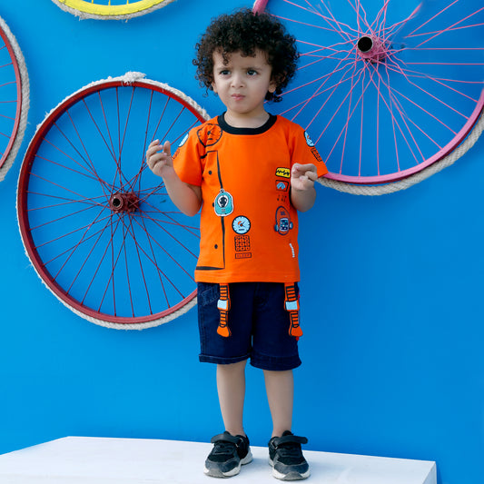 MashUp Junior Fashionable Outfit with Cotton Knit T-shirt and Denim Bottoms