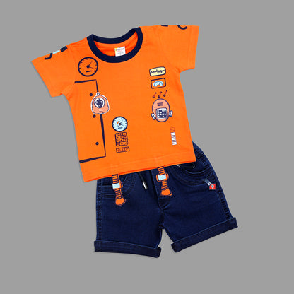 MashUp Junior Fashionable Outfit with Cotton Knit T-shirt and Denim Bottoms