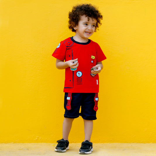 MashUp Junior Fashionable Outfit with Cotton Knit T-shirt and Denim Bottoms
