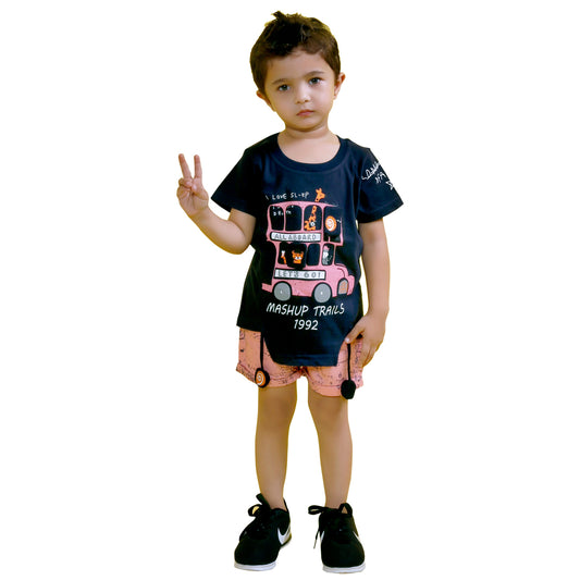 MashUp Junior  Stylish Casual Outfit with Cotton Knit T-shirt and Cotton Twill Print Bottoms