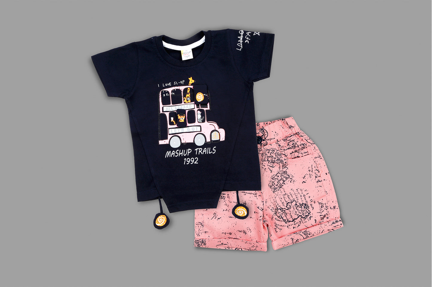 MashUp Junior  Stylish Casual Outfit with Cotton Knit T-shirt and Cotton Twill Print Bottoms
