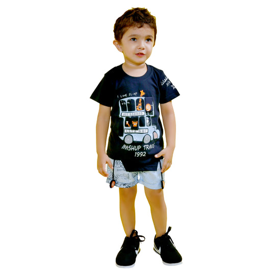 MashUp Junior  Stylish Casual Outfit with Cotton Knit T-shirt and Cotton Twill Print Bottoms