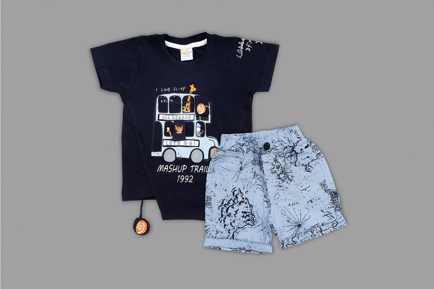 MashUp Junior  Stylish Casual Outfit with Cotton Knit T-shirt and Cotton Twill Print Bottoms