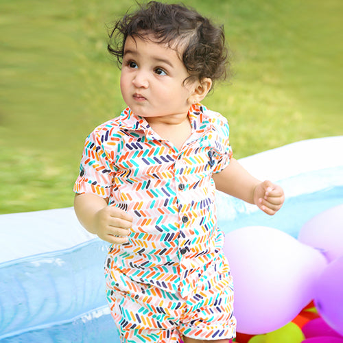 candy land cordinated shirt & shorts set with candy print