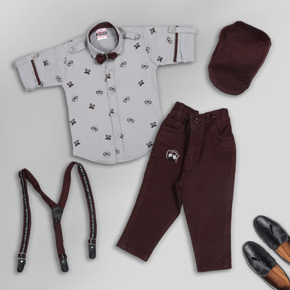Checkered Charm: Shirt, Suspenders, Pants, Bow, Cap - Fun Everywhere!