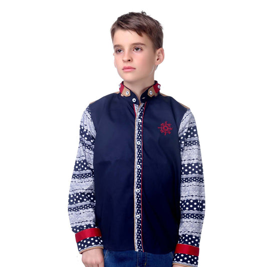 MashUp Designer Printed Navy Blue Shirt - mashup boys