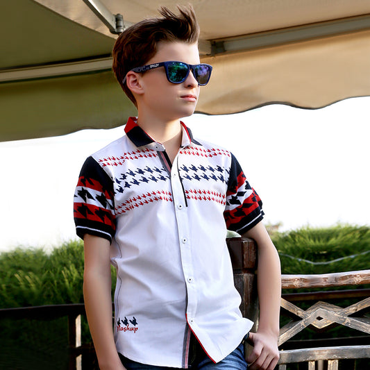 White Hounds-tooth Print Shirt - mashup boys