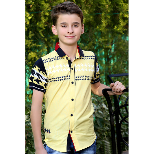 Yellow Hounds-tooth Print Shirt - mashup boys