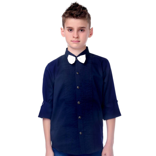 MashUp Navy Blue Tuxedo Shirt and Bowtie Combo - mashup boys