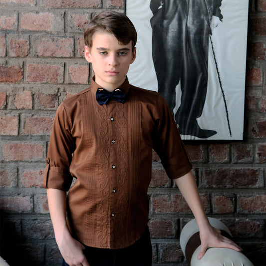 MashUp Brown Designer Tuxedo Shirt & Bowtie - mashup boys
