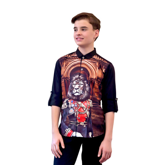 MASHUP LION MILITIA PRINTED SHIRT                                                                   - mashup boys