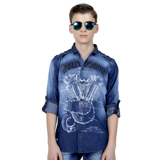 MashUp Print Indigo Denim Shirt - mashup boys