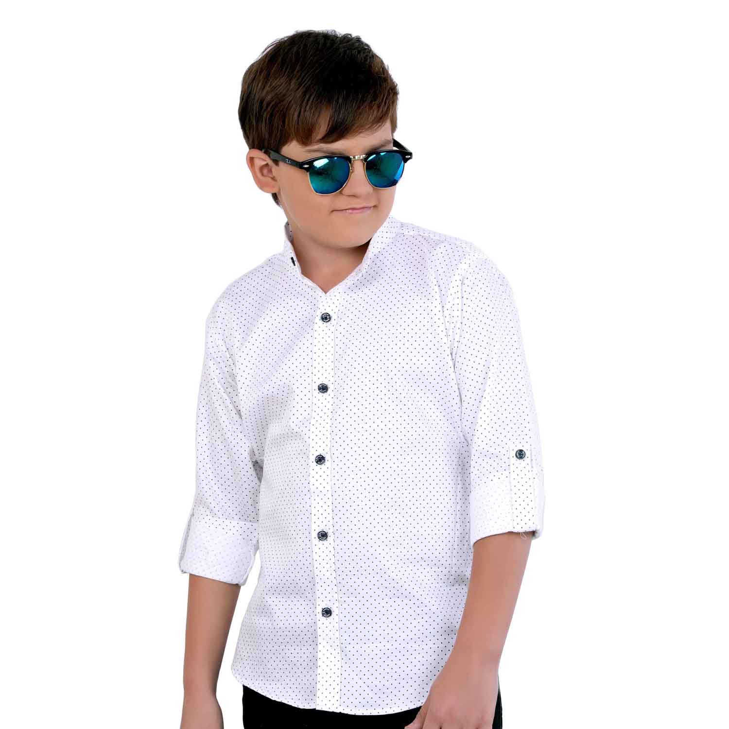 MashUp stylish navy blue self-textured modi jacket and polka dot print shirt. - mashup boys