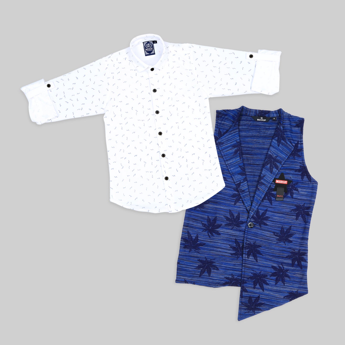 MashUp Fashionable cotton knit shrug/waistcoat and superior cotton shirt