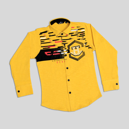 MashUp Yellow Classic Printed satin Shirt for Young boys