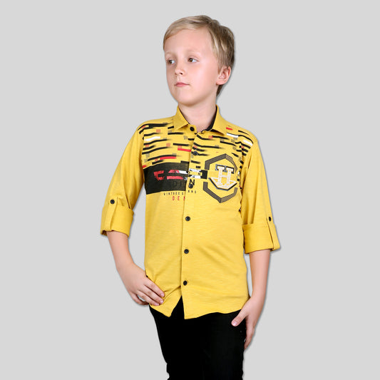 MashUp Yellow Classic Printed satin Shirt for Young boys