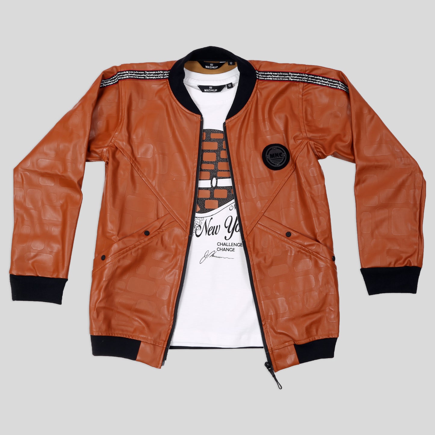 Superior PU leather jacket + matching T-shirt for the racer Boy.
