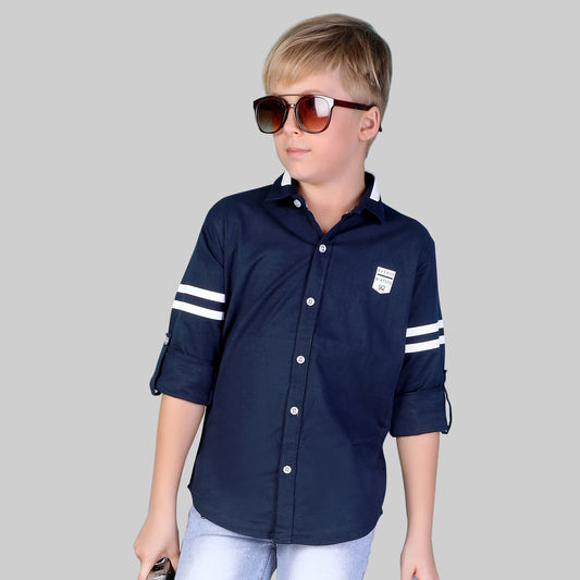 MashUp Elegant casual sporty wear comfortable navy cotton dobby shirt