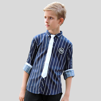 MashUp cotton striper shirt with tie for Young boys.