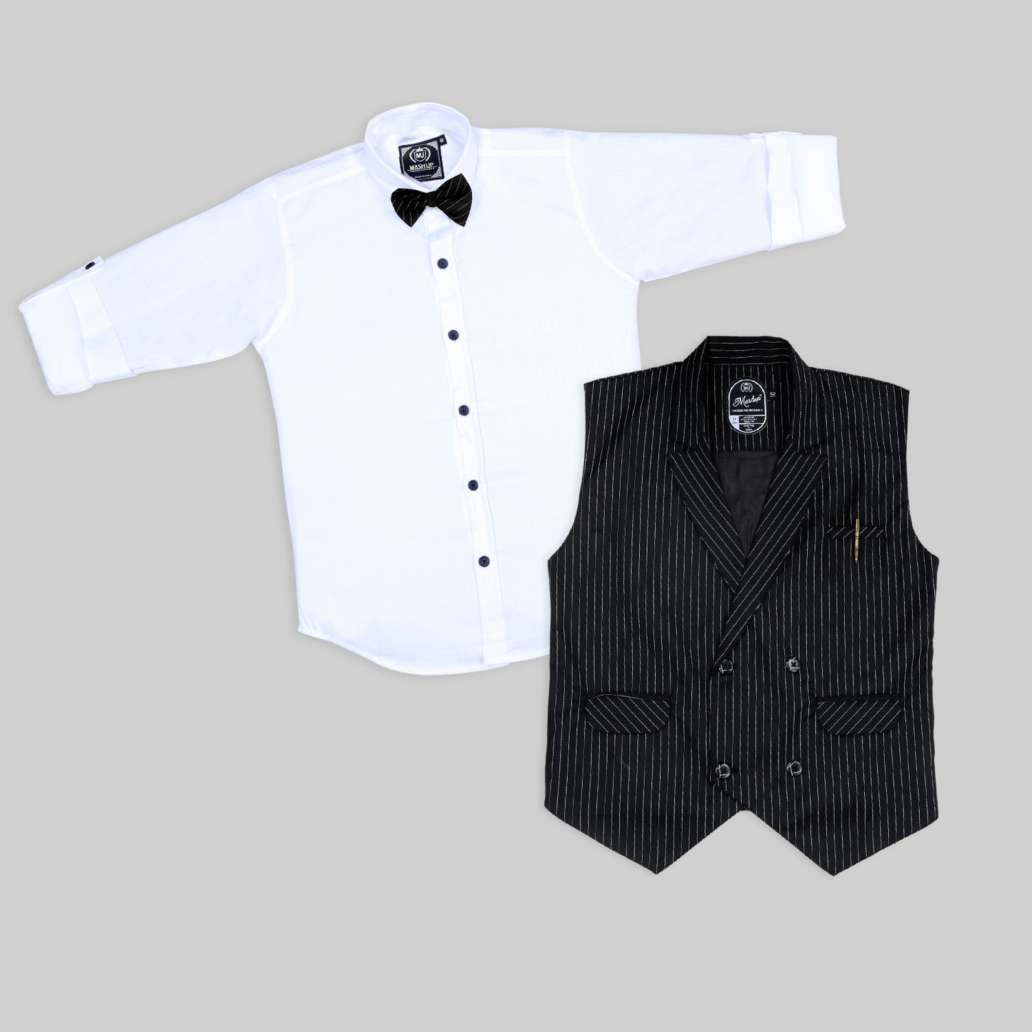 MashUp Stylish formal party shirt with waistcoat and a tie