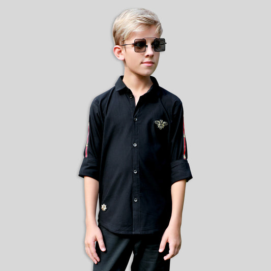 MashUp Elegant tapered funky black cotton stretch lycra shirt