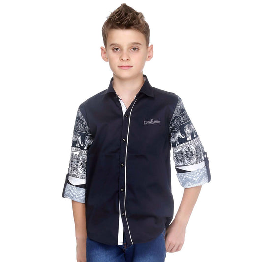 MashUp Fusion Print Navy Blue Shirt - mashup boys