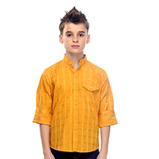MashUp Preppy Yellow Mandarin Collar Cotton Shirt - mashup boys