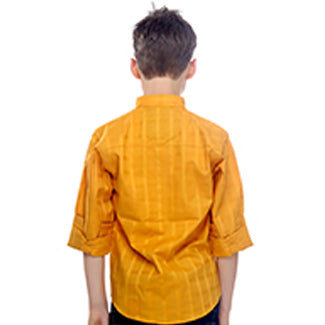 MashUp Preppy Yellow Mandarin Collar Cotton Shirt - mashup boys