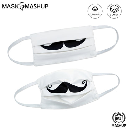 MashUp Fashion Mask,Handlebar Mustache printed 3-layer reusable washable cloth face mask (Pack of 2)(Kids Size)(Universal Fit)Handlebar Mustache Black Cloth Face Mask - mashup boys