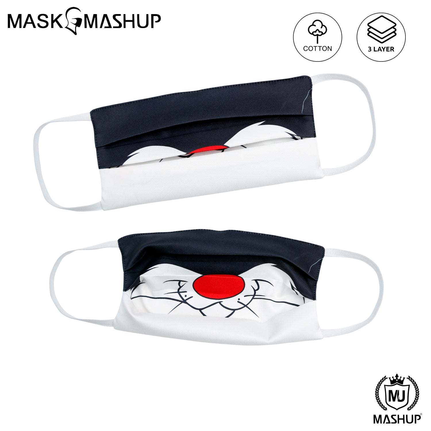 MashUp Fun Mask,Sylvester the Cat Printed 3-layer Reusable Washable Protective Face Mask(Pack of 2)(Kids Size)(Universal Fit) - mashup boys