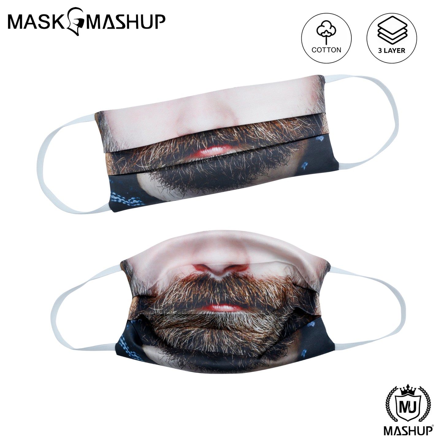 MashUp Fashion Mask,funny humour hipster man beard 3-layer reusable washable cloth face mask (Pack of 2)(Kids Size)(Universal Fit) - mashup boys